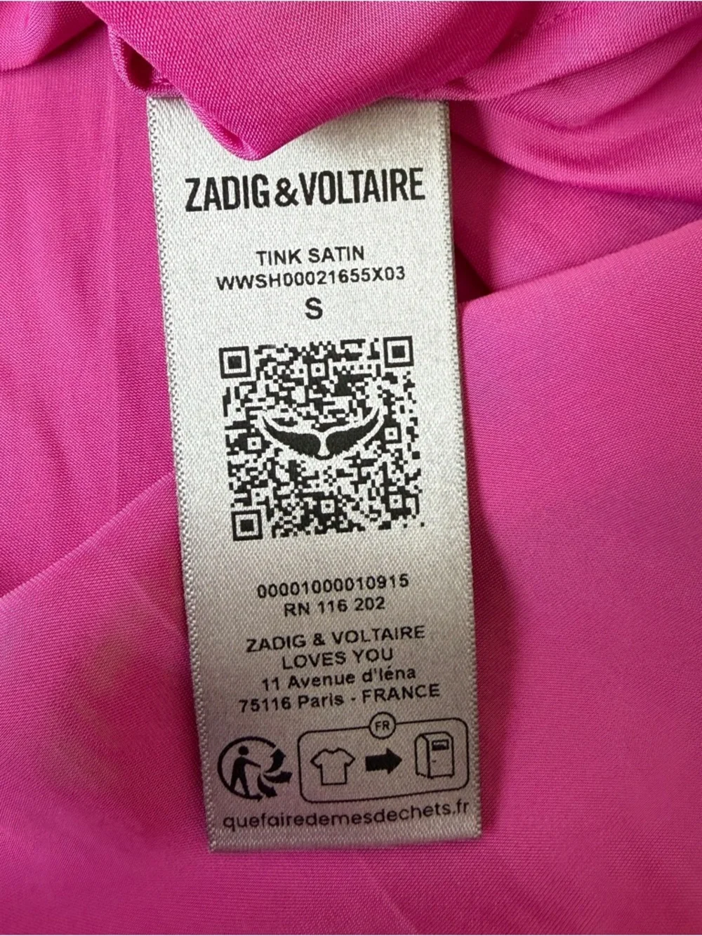 Zadig & Voltaire Tink Satin Blouse Pink Fuchsia Long Sleeve Top Womens S NWT - Picture 5 of 6